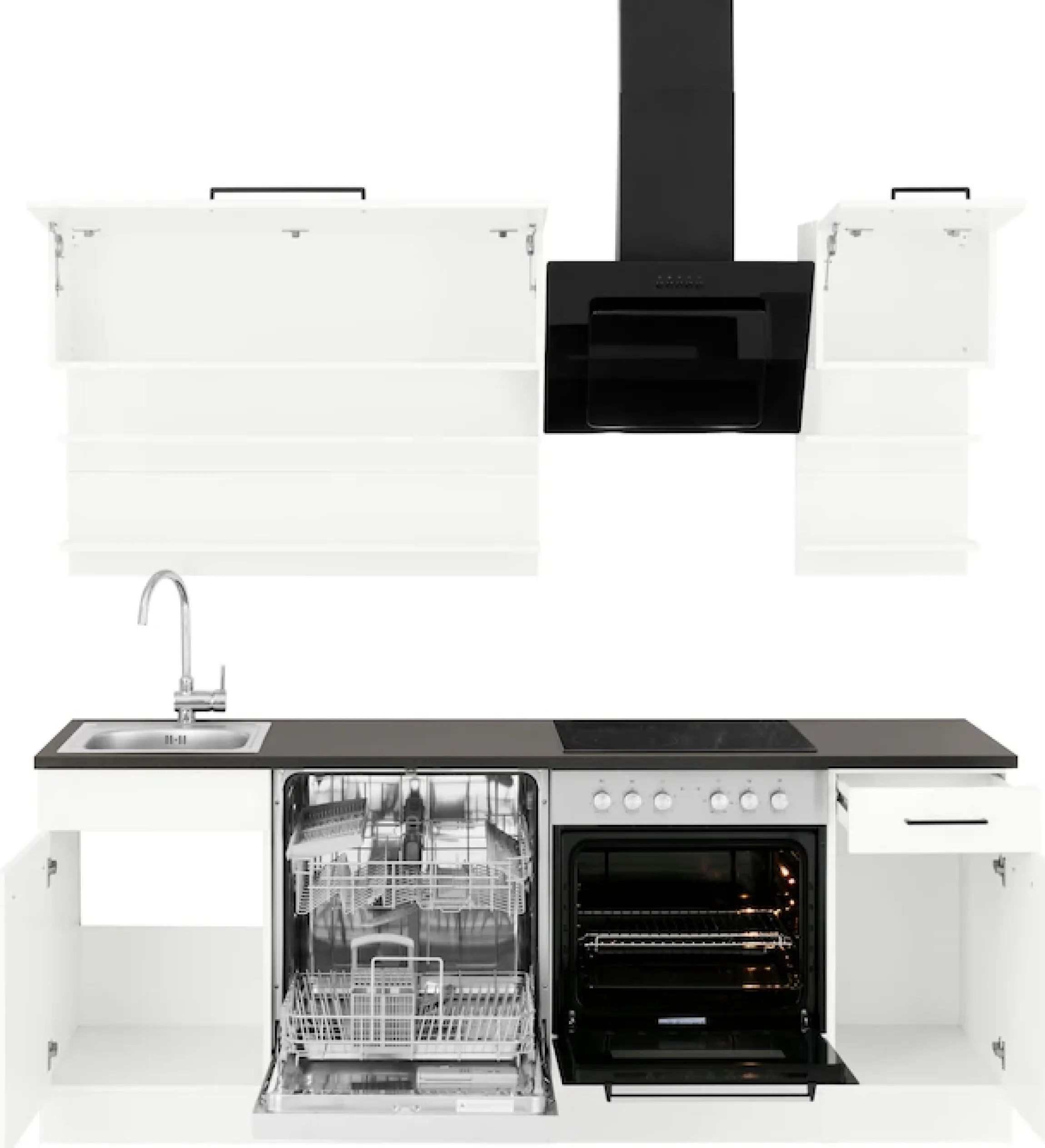 KOCHSTATION Küchenzeile »KS-Tulsa« ohne E-Geräte, Breite 210 cm, schwarze Metallgriffe, MDF Fronten