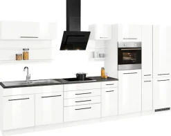 KOCHSTATION Küchenzeile »KS-Tulsa« mit E-Geräten, Breite 380 cm, schwarze Metallgriffe, MDF Fronten