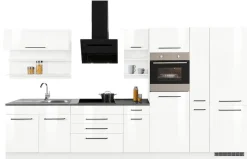 KOCHSTATION Küchenzeile »KS-Tulsa« mit E-Geräten, Breite 380 cm, schwarze Metallgriffe, MDF Fronten