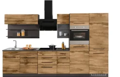 KOCHSTATION Küchenzeile »KS-Tulsa« ohne E-Geräte, Breite 330 cm, schwarze Metallgriffe, MDF Fronten