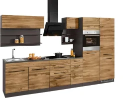 KOCHSTATION Küchenzeile »KS-Tulsa« ohne E-Geräte, Breite 330 cm, schwarze Metallgriffe, MDF Fronten