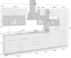 KOCHSTATION Küchenzeile »KS-Tulsa« ohne E-Geräte, Breite 330 cm, schwarze Metallgriffe, MDF Fronten