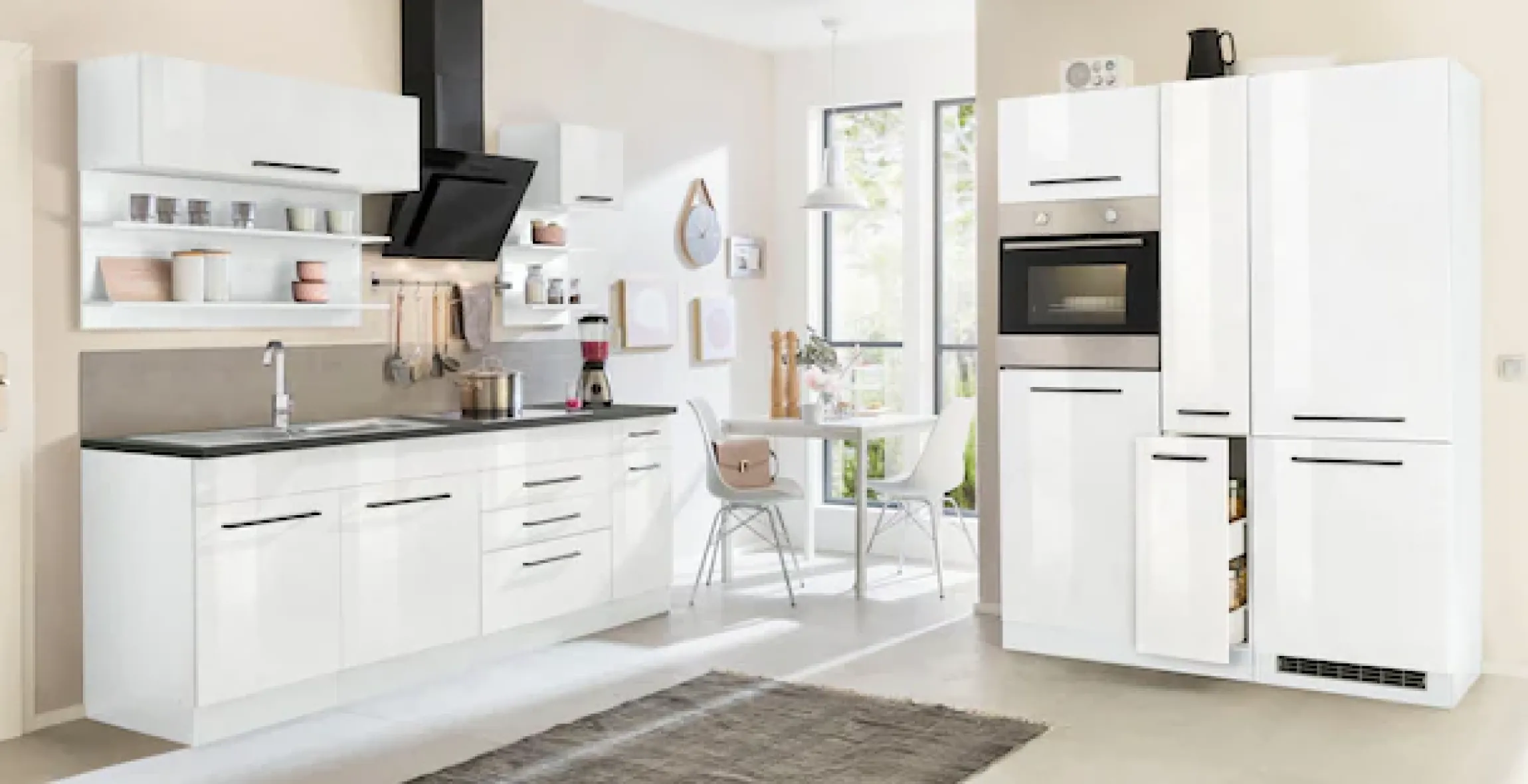 KOCHSTATION Küchenzeile »KS-Tulsa« ohne E-Geräte, Breite 380 cm, schwarze Metallgriffe, MDF Fronten