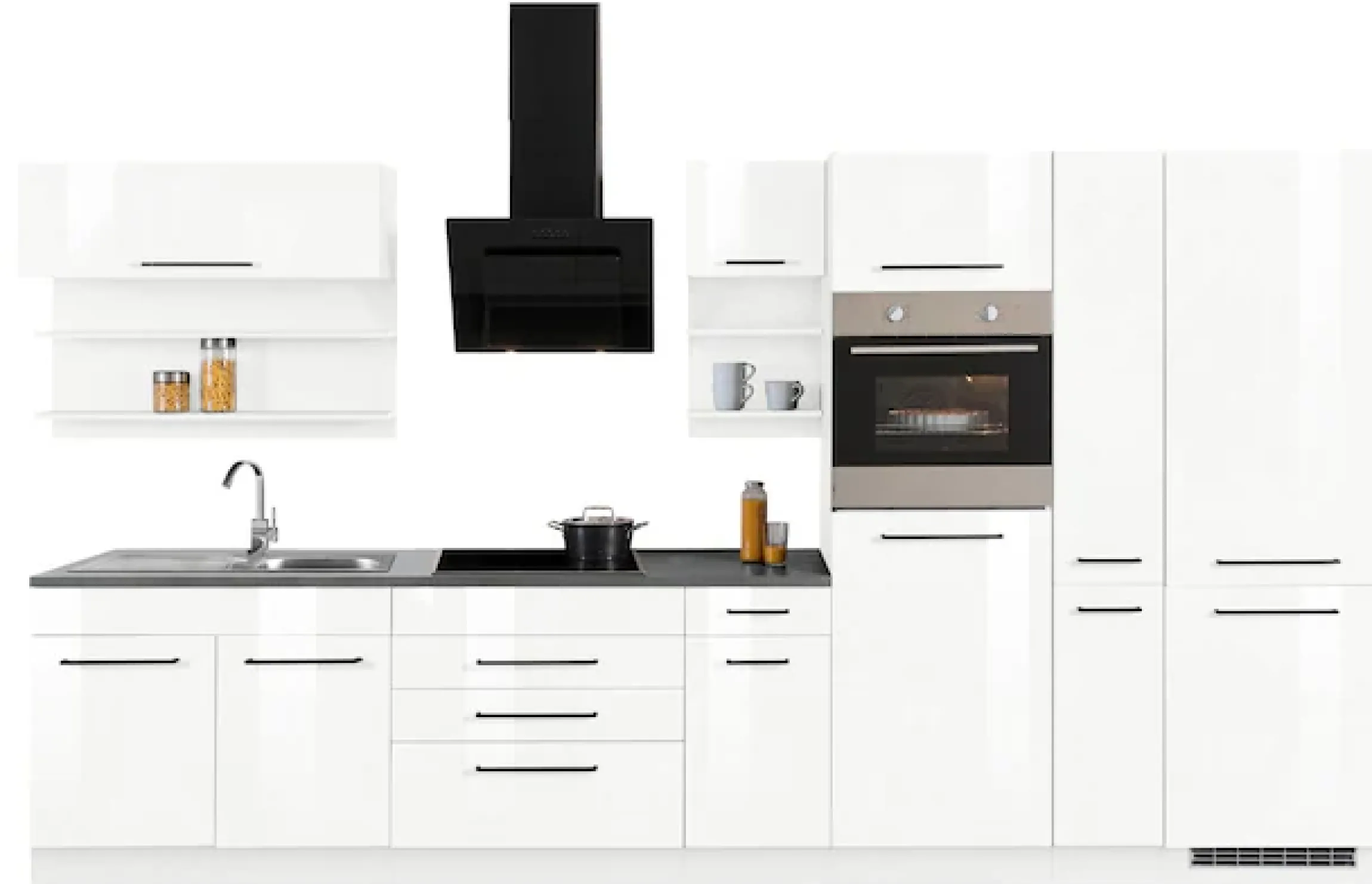 KOCHSTATION Küchenzeile »KS-Tulsa« ohne E-Geräte, Breite 380 cm, schwarze Metallgriffe, MDF Fronten