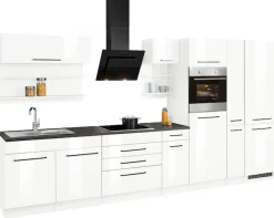 KOCHSTATION Küchenzeile »KS-Tulsa« ohne E-Geräte, Breite 380 cm, schwarze Metallgriffe, MDF Fronten