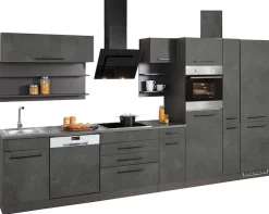 KOCHSTATION Küchenzeile »KS-Tulsa« mit E-Geräten, Breite 380 cm, schwarze Metallgriffe, MDF Fronten