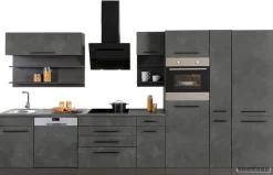 KOCHSTATION Küchenzeile »KS-Tulsa« mit E-Geräten, Breite 380 cm, schwarze Metallgriffe, MDF Fronten
