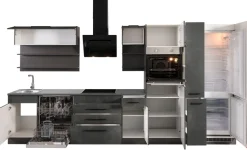 KOCHSTATION Küchenzeile »KS-Tulsa« mit E-Geräten, Breite 380 cm, schwarze Metallgriffe, MDF Fronten