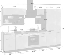 KOCHSTATION Küchenzeile »KS-Tulsa« ohne E-Geräte, Breite 300 cm, schwarze Metallgriffe, MDF Fronten