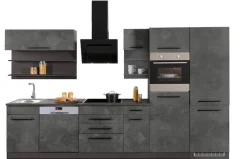KOCHSTATION Küchenzeile »KS-Tulsa« ohne E-Geräte, Breite 330 cm, schwarze Metallgriffe, MDF Fronten