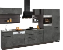 KOCHSTATION Küchenzeile »KS-Tulsa« ohne E-Geräte, Breite 330 cm, schwarze Metallgriffe, MDF Fronten