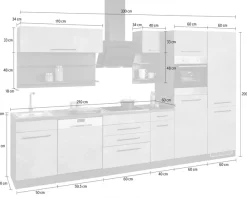 KOCHSTATION Küchenzeile »KS-Tulsa« ohne E-Geräte, Breite 330 cm, schwarze Metallgriffe, MDF Fronten
