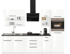 KOCHSTATION Küchenzeile »KS-Tulsa« mit E-Geräten, Breite 290 cm, schwarze Metallgriffe, MDF Fronten