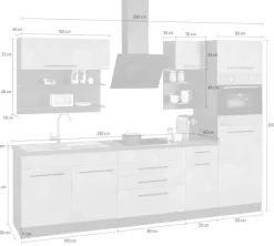 KOCHSTATION Küchenzeile »KS-Tulsa« mit E-Geräten, Breite 290 cm, schwarze Metallgriffe, MDF Fronten