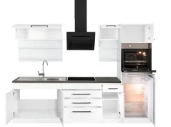 KOCHSTATION Küchenzeile »KS-Tulsa« mit E-Geräten, Breite 290 cm, schwarze Metallgriffe, MDF Fronten