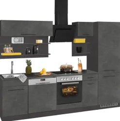 KOCHSTATION Küchenzeile »KS-Tulsa« ohne E-Geräte, Breite 270 cm, schwarze Metallgriffe, MDF Fronten