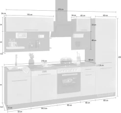 KOCHSTATION Küchenzeile »KS-Tulsa« ohne E-Geräte, Breite 270 cm, schwarze Metallgriffe, MDF Fronten