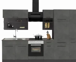 KOCHSTATION Küchenzeile »KS-Tulsa« ohne E-Geräte, Breite 300 cm, schwarze Metallgriffe, MDF Fronten