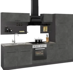 KOCHSTATION Küchenzeile »KS-Tulsa« ohne E-Geräte, Breite 300 cm, schwarze Metallgriffe, MDF Fronten
