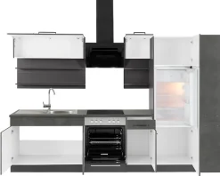 KOCHSTATION Küchenzeile »KS-Tulsa« ohne E-Geräte, Breite 300 cm, schwarze Metallgriffe, MDF Fronten