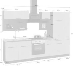 KOCHSTATION Küchenzeile »KS-Tulsa« ohne E-Geräte, Breite 300 cm, schwarze Metallgriffe, MDF Fronten