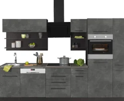 KOCHSTATION Küchenzeile »KS-Tulsa« ohne E-Geräte, Breite 300 cm, schwarze Metallgriffe, MDF Fronten