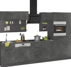 KOCHSTATION Küchenzeile »KS-Tulsa« ohne E-Geräte, Breite 300 cm, schwarze Metallgriffe, MDF Fronten