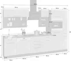 KOCHSTATION Küchenzeile »KS-Tulsa« ohne E-Geräte, Breite 300 cm, schwarze Metallgriffe, MDF Fronten