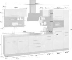 KOCHSTATION Küchenzeile »KS-Tulsa« mit E-Geräten, Breite 320 cm, schwarze Metallgriffe, MDF Fronten