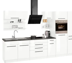 KOCHSTATION Küchenzeile »KS-Tulsa« mit E-Geräten, Breite 320 cm, schwarze Metallgriffe, MDF Fronten
