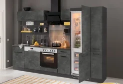KOCHSTATION Küchenzeile »KS-Tulsa« ohne E-Geräte, Breite 300 cm, schwarze Metallgriffe, MDF Fronten