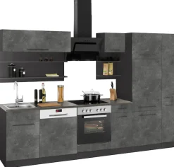 KOCHSTATION Küchenzeile »KS-Tulsa« ohne E-Geräte, Breite 300 cm, schwarze Metallgriffe, MDF Fronten