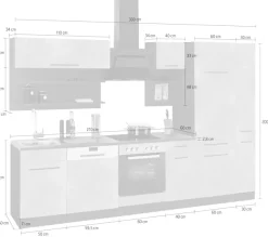 KOCHSTATION Küchenzeile »KS-Tulsa« ohne E-Geräte, Breite 300 cm, schwarze Metallgriffe, MDF Fronten