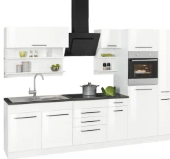 KOCHSTATION Küchenzeile »KS-Tulsa« ohne E-Geräte, Breite 300 cm, schwarze Metallgriffe, MDF Fronten