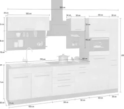 KOCHSTATION Küchenzeile »KS-Tulsa« ohne E-Geräte, Breite 300 cm, schwarze Metallgriffe, MDF Fronten