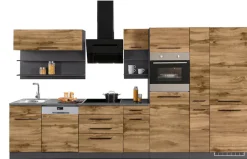 KOCHSTATION Küchenzeile »KS-Tulsa« ohne E-Geräte, Breite 360 cm, schwarze Metallgriffe, MDF Fronten