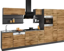 KOCHSTATION Küchenzeile »KS-Tulsa« ohne E-Geräte, Breite 360 cm, schwarze Metallgriffe, MDF Fronten