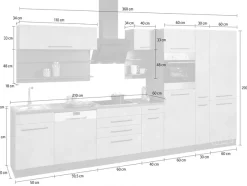 KOCHSTATION Küchenzeile »KS-Tulsa« ohne E-Geräte, Breite 360 cm, schwarze Metallgriffe, MDF Fronten