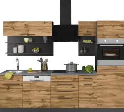 KOCHSTATION Küchenzeile »KS-Tulsa« mit E-Geräten, Breite 270 cm, schwarze Metallgriffe, MDF Fronten