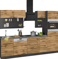 KOCHSTATION Küchenzeile »KS-Tulsa« mit E-Geräten, Breite 270 cm, schwarze Metallgriffe, MDF Fronten