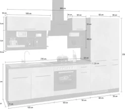 KOCHSTATION Küchenzeile »KS-Tulsa« ohne E-Geräte, Breite 300 cm, schwarze Metallgriffe, MDF Fronten