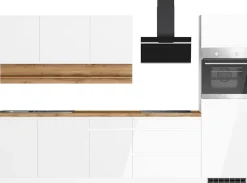 KOCHSTATION Küchenzeile »KS-Virginia,neu in verbesserter Ausführung« Arbeitsplatte 38 mm stark, Stauraum, Softclose,Breite 300 cm, Soft-Close, wahlweise mit E-Geräten