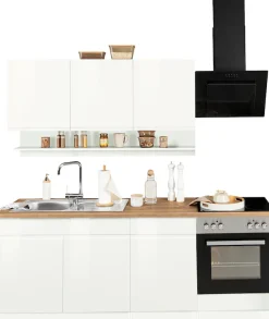 KOCHSTATION Küchenzeile »KS-Virginia,neu in verbesserter Ausführung« Arbeitsplatte 38 mm stark, Stauraum, Softclose,Breite 210 cm,Soft-Close,wahlweise mit E-Geräten