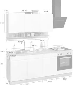 KOCHSTATION Küchenzeile »KS-Virginia,neu in verbesserter Ausführung« Arbeitsplatte 38 mm stark, Stauraum, Softclose,Breite 210 cm,Soft-Close,wahlweise mit E-Geräten