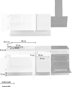 KOCHSTATION Küchenzeile »KS-Virginia,neu in verbesserter Ausführung« Arbeitsplatte 38 mm stark, Stauraum, Softclose,Breite 210 cm,Soft-Close,wahlweise mit E-Geräten
