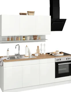 KOCHSTATION Küchenzeile »KS-Virginia,neu in verbesserter Ausführung« Arbeitsplatte 38 mm stark, Stauraum, Softclose,Breite 210 cm,Soft-Close,wahlweise mit E-Geräten