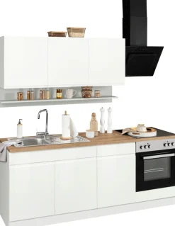 KOCHSTATION Küchenzeile »KS-Virginia,neu in verbesserter Ausführung« Arbeitsplatte 38 mm stark, Stauraum, Softclose,Breite 210 cm,Soft-Close,wahlweise mit E-Geräten