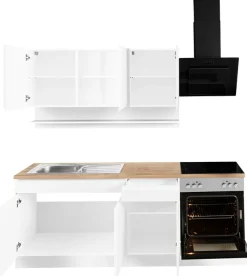 KOCHSTATION Küchenzeile »KS-Virginia,neu in verbesserter Ausführung« Arbeitsplatte 38 mm stark, Stauraum, Softclose,Breite 210 cm,Soft-Close,wahlweise mit E-Geräten