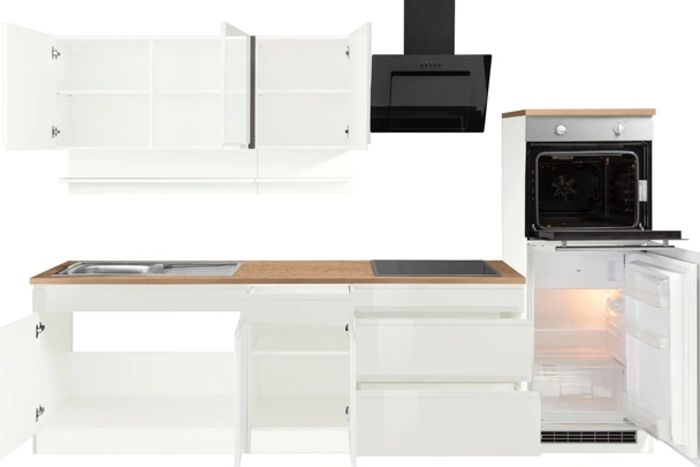 KOCHSTATION Küchenzeile »KS-Virginia,neu in verbesserter Ausführung« Arbeitsplatte 38 mm stark, Stauraum, Softclose,Breite 290, Soft-Close-Funktion, ohne E-Geräte