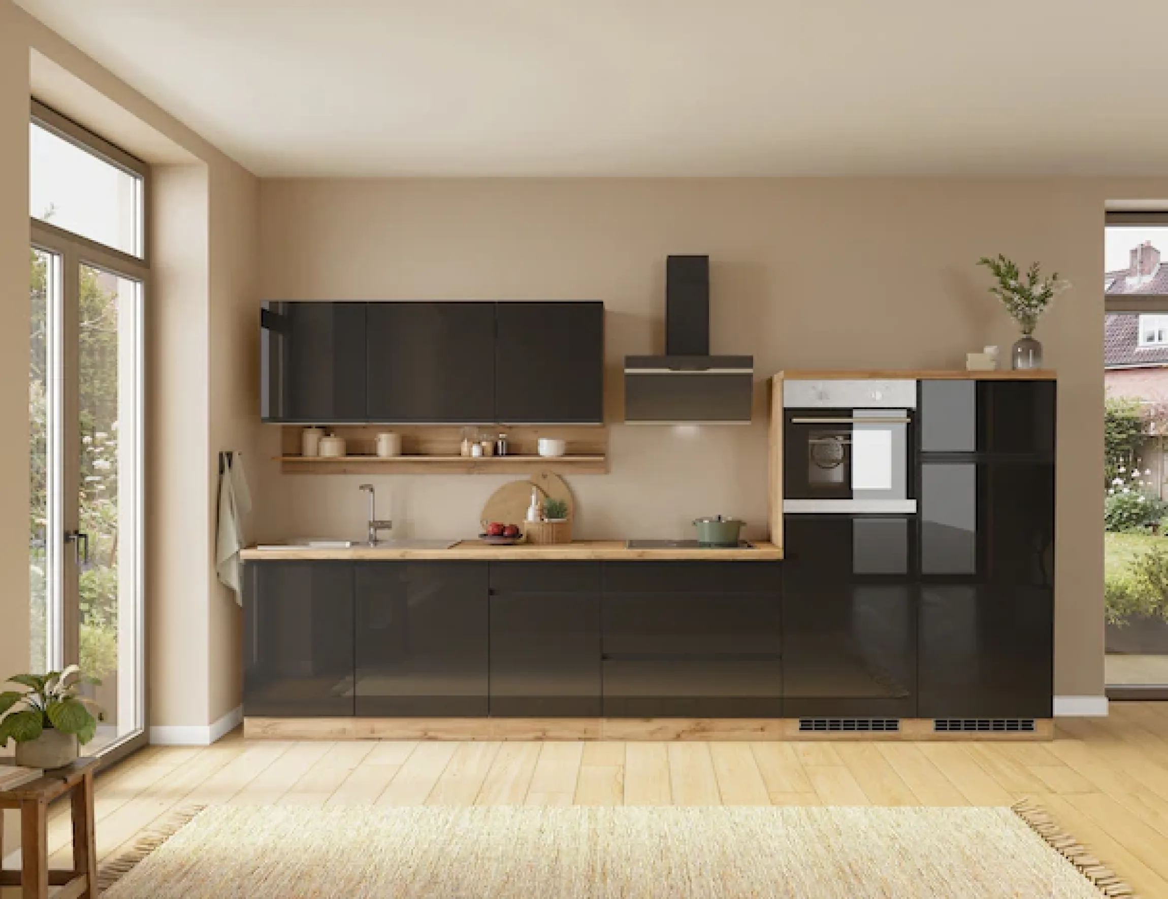 KOCHSTATION Küchenzeile »KS-Virginia,neu in verbesserter Ausführung« Arbeitsplatte 38 mm stark, Stauraum, Softclose,Breite 360 cm, Softclose, wahlweise mit E-Geräten und Induktion